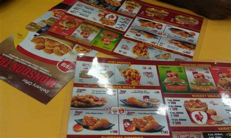 Menu at Chick King, Ernakulam, National Highway 47A