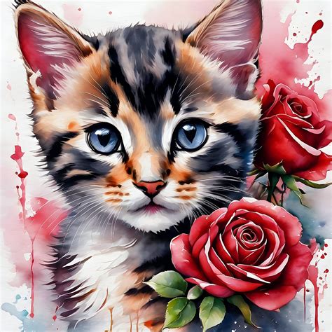 Download Kitten, Cat, Roses. Royalty-Free Stock Illustration Image - Pixabay