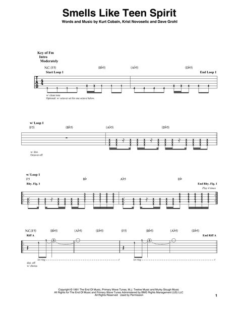 Smells Like Teen Spirit by Nirvana - Guitar Lead Sheet - Guitar Instructor