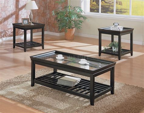 Black Contemporary 3PC Coffee Table Set w/Beveled Glass Tops