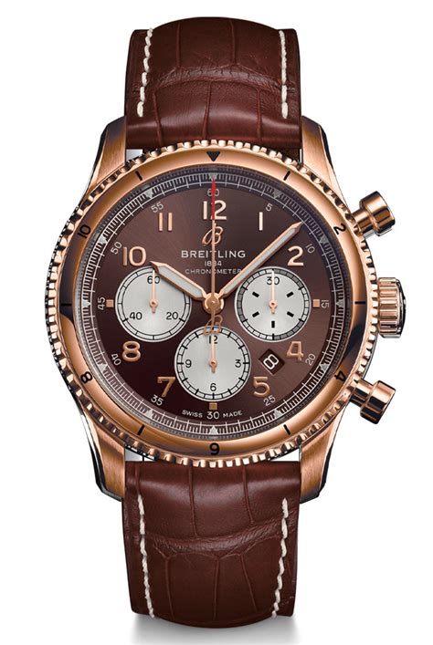 Breitling Aviator 8 Rose Gold and Bronze Watch on Leather Croc Strap