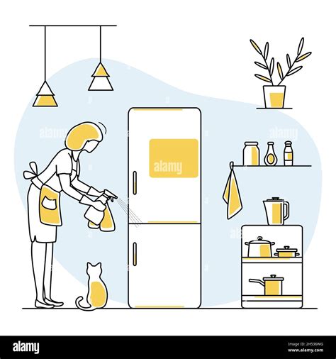 Vector illustration Apartment House Cleaning Maid service Woman wiping ...