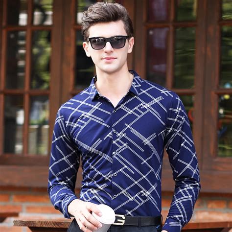 2016 New Fancy Simple Design Formal Dress Men's Stripes Long Sleeve Dress Shirts-in Casual ...