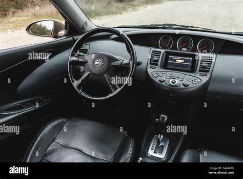 DNIPRO, UKRAINE - NOVEMBER 16, 2019: NISSAN PRIMERA 2002, GOLDEN COLOR, INTERIOR Stock Photo - Alamy