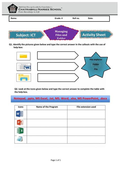 File and Folder Worksheet | Computer Science Lessons