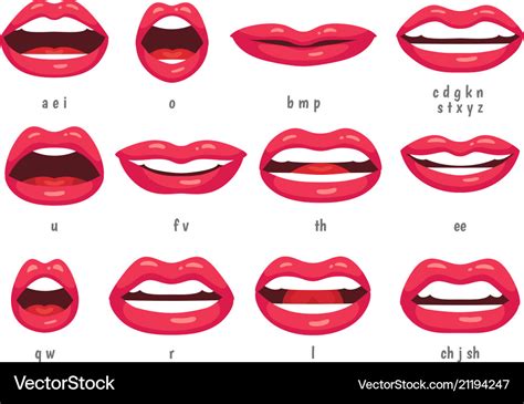 Mouth animation lip sync animated phonemes Vector Image