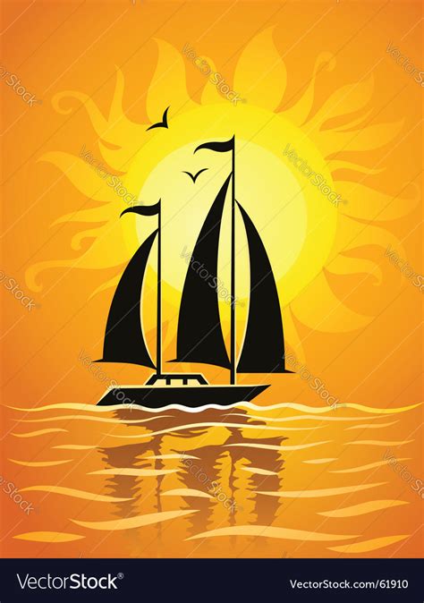 Ship silhouette on sea sunset Royalty Free Vector Image