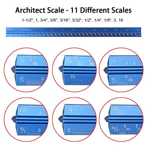 OwnMy 3 Pack 12 Inch Solid Aluminum Triangular Architect Scale Ruler Set, Architectural and ...