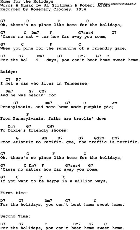 Song lyrics with guitar chords for Home For The Holidays - Rosemary Clooney, 1954