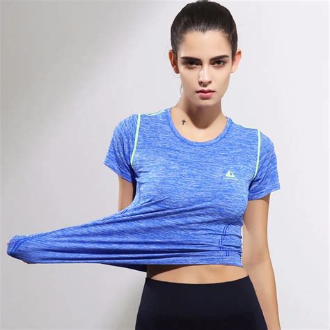 Women's Sports T Shirts Short Sleeve High Elastic Quick Dry Fitness ...