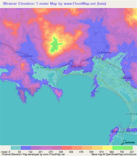 Elevation of Miramar,Mexico Elevation Map, Topography, Contour