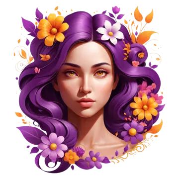 Purple Orange And White Color Floral With Curvy Hair Women Art Design For S Day Invitation Card ...