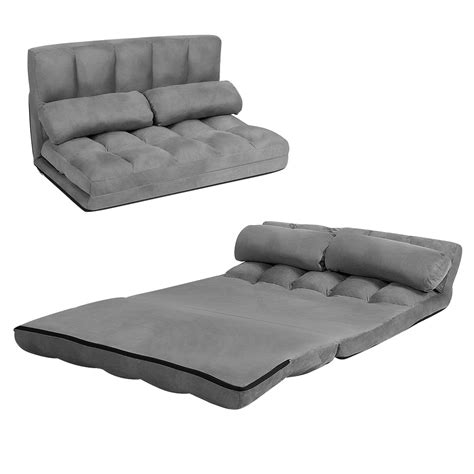 Topbuy Adjustable Floor Sofa Foldable Lazy Sofa Bed with 2 Pillows Grey ...