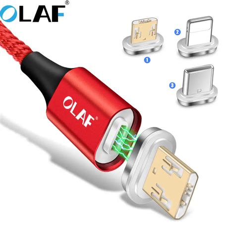 Olaf LED Magnetic USB Cable For iPhone XR XS Micro USB Cable Fast Charging Charger USB Type C ...