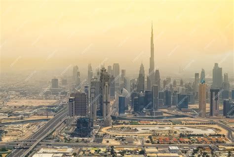 Premium Photo | Aerial view from helicopter of the Dubai skyline and ...