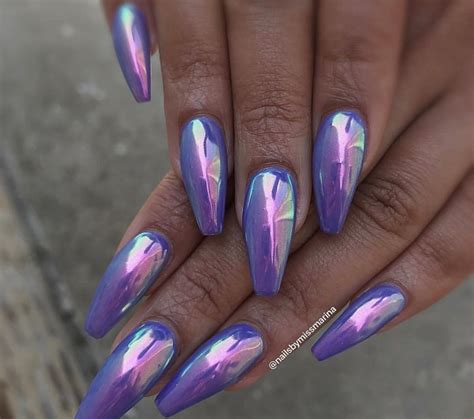 Holographic chrome purple coffin nails | Opal nails, Holographic nail designs, Metallic nails