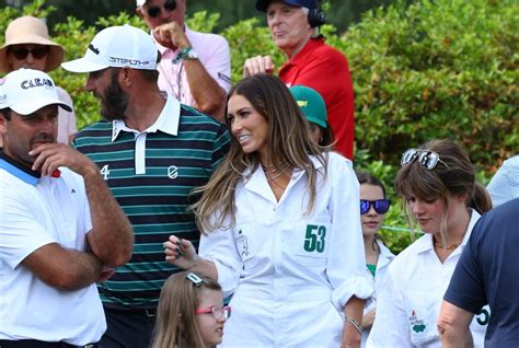 Paulina Gretzky caddies for Dustin Johnson before 2023 Masters