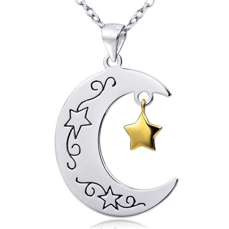 925 Sterling Silver Moon and Star Stamped Pendant Necklace – EverMarker