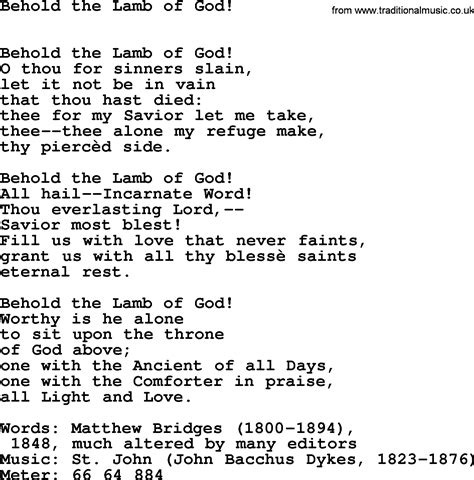 Holy Week Hymns, Song: Behold The Lamb Of God! - lyrics, midi music and PDF