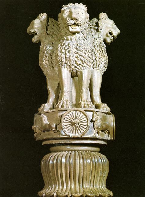 The Lion Capital of Ashoka is a sculpture of four Indian lions standing back to back, on an ...