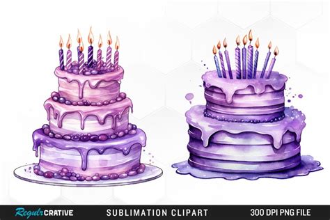 Purple Birthday Party Cake Clipart