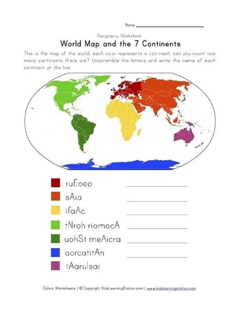 Kindergarten Continent Worksheet