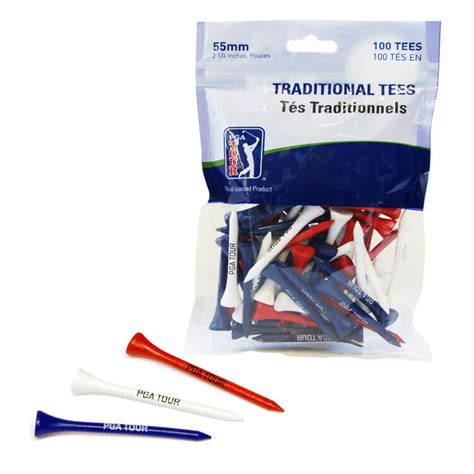 PGA Tour 100 5.5cm Wooden Golf Tees – Red/Blue/White – MailOrderGolf