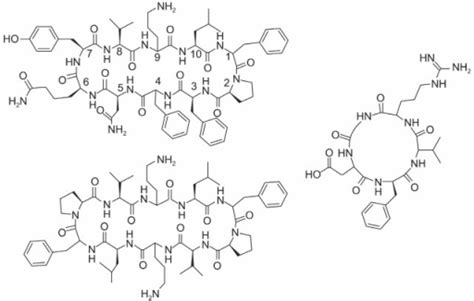 Structure of Cyclic peptides used in clinic. Left top:T | Open-i