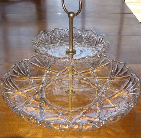 Vintage 2 Tier Glass Serving Tray Crystal by maggiemaevintage