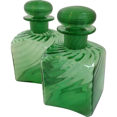Pair of Steuben Green Glass Cologne Bottles For Sale on Ruby Lane | Green glass, Steuben glass ...