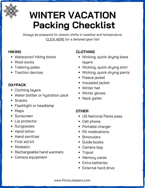 Free Printable Winter Vacation Packing List For Cold, 60% OFF