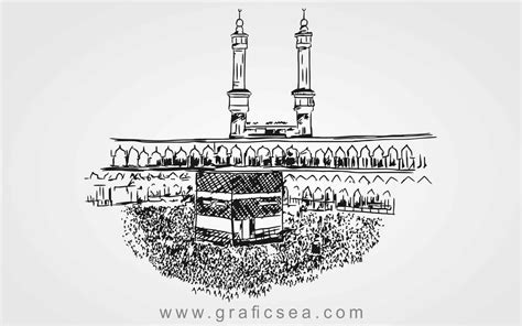 Hajj Pilgrimage of Kaaba Drawing, Line Art Vector Design Free | Line art vector, Line art, Clip art