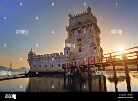 Lisbon, Belem Tower at sunset Stock Photo - Alamy