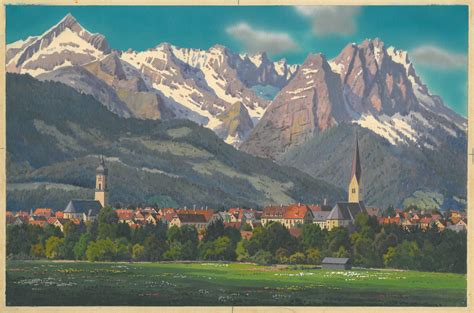 GARMISCH-PARTENKIRCHEN. - Garmisch. Gesamtansicht von Garmisch mit Blick auf Alp- und Zugspitze ...