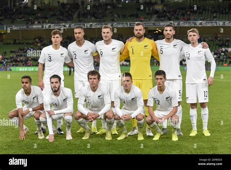 The New Zealand football team poses for a photo during the International Friendly match between ...