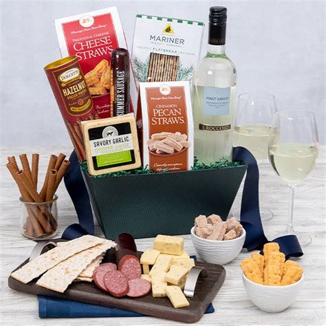 Wine And Cheese Basket - White by GourmetGiftBaskets.com