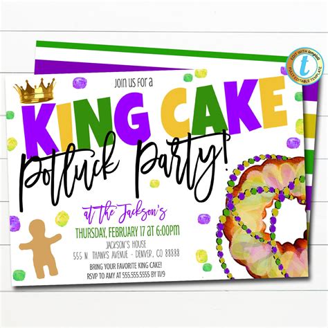 Mardi Gras King Cake Potluck Party Invite | TidyLady Printables