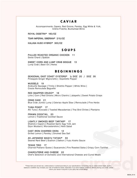 Bloom & Bee menu in Houston, Texas, USA