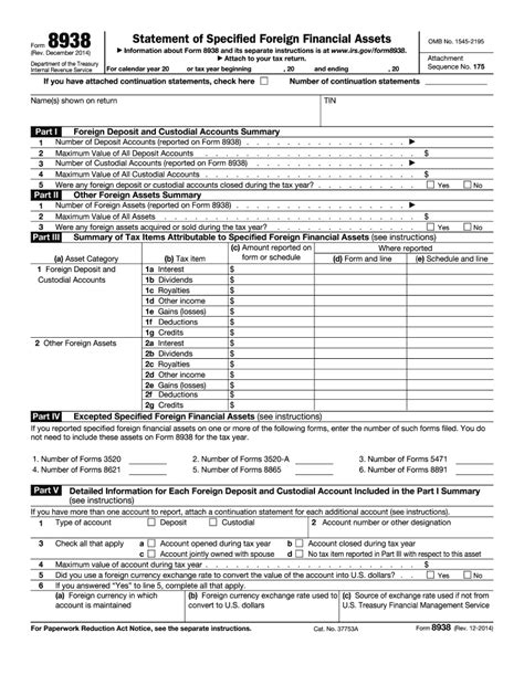 2014 Form IRS 8938 Fill Online, Printable, Fillable, Blank - pdfFiller