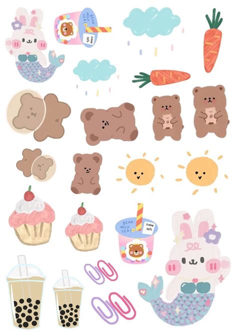 Aesthetic sticker pack template Korean printable en 2021 | Pegatinas ...