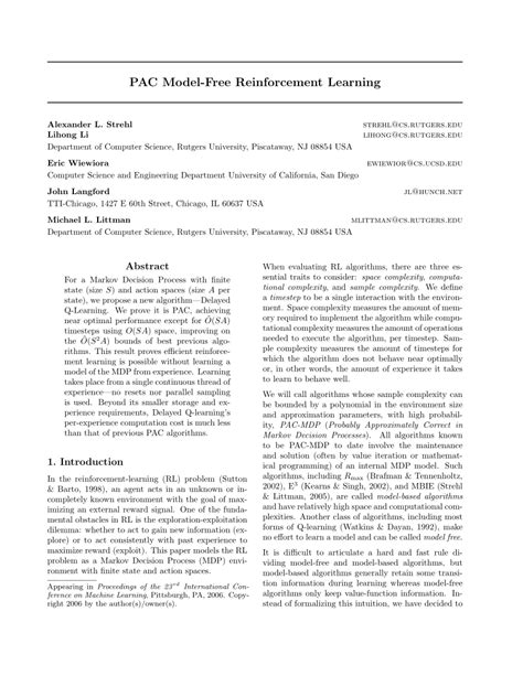 (PDF) PAC model-free reinforcement learning