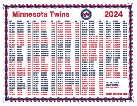 Minnesota Twins 2024 Schedule Printable - Cyb Martina