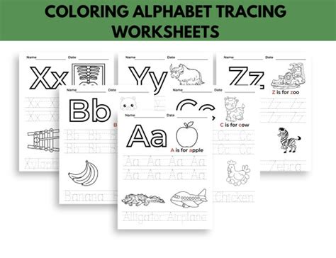 ABC Alphabet Tracing Worksheets, Printable Alphabet Coloring, Preschool Kindergarten Activity ...