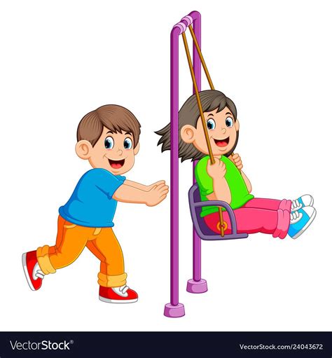 Brother pushing sister on swing Royalty Free Vector Image Family ...