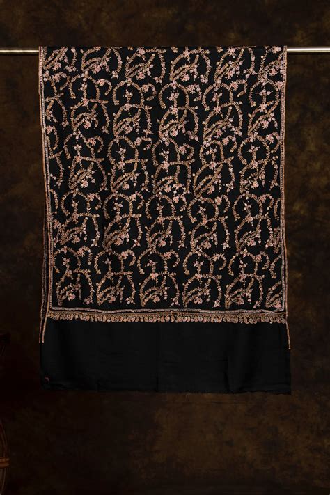 Black Cashmere Scarf for Men | Embroidered Men's Scarves