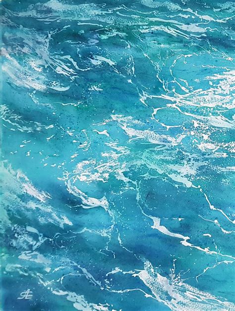 Ocean water and wave #4 Original paints Fine art watercolor Painting by ...