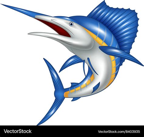 Blue marlin fish cartoon Royalty Free Vector Image