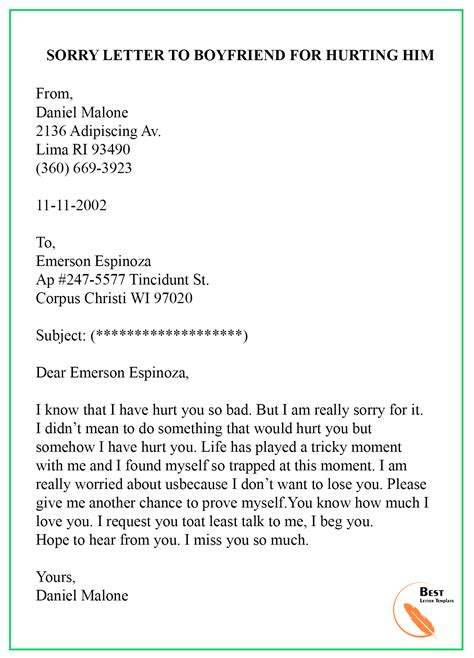 Apology Letter Template to Boyfriend – Sample & Example | Best Letter Template Love Poems For ...