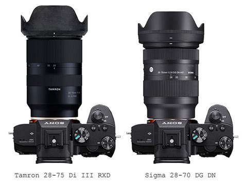 シグマ「28-70mm F2.8 DG DN Contemporary」とタムロン「28-75mm F/2.8 Di III RXD」とのサイズの比較画像 - デジカメinfo