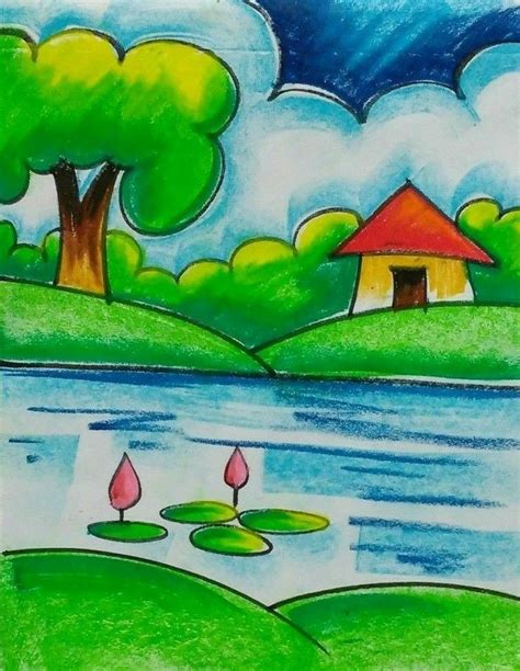 Easy pastel scenery drawing for beginners | Nature drawing for kids ...